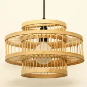 Handwoven Bamboo Lamp Shade Pendant Light Cover Vintage Style for Kitchen