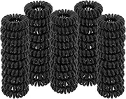Spiral Hair Ties (Small Black, 50 Pcs Plastic Spiral) - Coil Ponytail Holders for Thick Hair, No Crease Phone Cord Ties for All Types