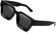 [SHEEN KELLY] Retro Square Sunglasses for Men Women Trendy Thick Rectangle Chunky Frame Black Shades Fashion 90s Glasses