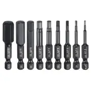 9pcs 1.5-10mm Metric Hex Head Wrench Drill Bit 50mm Length Magnetic Bits, Black