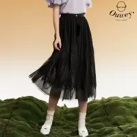 在飛比找Yahoo奇摩購物中心優惠-OUWEY歐薇 浪漫個性風雙層蕾絲網紗透視膝下裙(黑色；S-