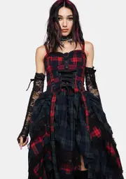 [Punk Rave] Pink Blue Plaid Dress