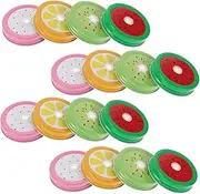 YARNOW 16pcs Fruit Pattern Regular Mouth Mason Jar Lids with Straw Hole Durable Tinplate Drinking Covers for Canning for Family Use and Gifting