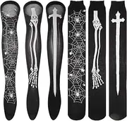 [TOGEVAL] Elegant Halloween Stockings 3 Pairs over Knee Skeleton Socks for Party Cosplay Festival Wear