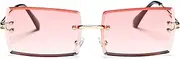[Hycredi] Rectangle Sunglasses for Men/Women Small Rimless Square Shade Eyewear