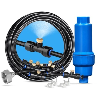 Misting System with Filter, 26.2FT (8M) Misting Line + 7 Brass Mist Nozzles +...