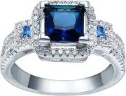 [Bigood] Fashion Blue CZ Platinum-Plated Sterling Silver Rings Jewelry