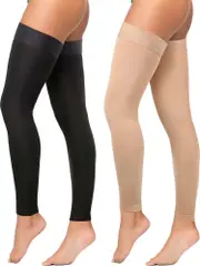 2 Pairs Thigh High Compression Stockings Footless 20-30 mmHg Compression Stockings with Silicone Dot Band for Unisex S