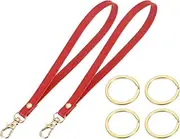 [uxcell] Wristlet Strap PU Leather Keychain Wristlet Lanyard Hand Strap Replacement with 4 Gold Rings, 7 Inch Fit for Wallet Purse Clutch Key (2 Pack, Red)