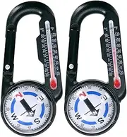 Keychain Compass - Small Pocket Magnetic Ball Compass and Thermometer Buckle for Hiking & Camping