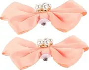 [COMPUKAS] 2pcs Removable Bow Shoe Clips for Heels Elegant Satin Decorative Shoe Charms with Pearl Accent Detachable Clips for Wedding Luxurious Style Enhancer