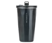 600ml tumbler stainless steel vacuum insulated coffee ice cup double-wall drinking cup with straw - Black