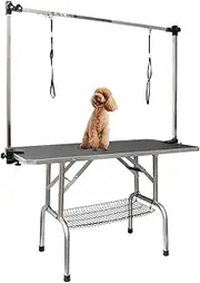 ROOMTEC 36" Dog Grooming Table,Foldable Home Pet Bathing Station with Adjustable Height Arm/Noose/Mesh Tray