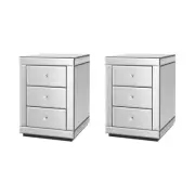Artiss Set of 2 Bedside Tables Drawers Mirrored Side End Table Glass Nightstand