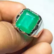 Natural Emerald Stone Baguette Cut Emerald Ring Silver 925 Ring Gift Ring