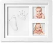 Baby Handprint and Footprint Makers Kit DIY Newborn Baby Keepsake Frame Clay Hand Print Picture Frame Foot Impression Photo Keepsake New Mom Baby Shower Gifts for Boys Girls(A)