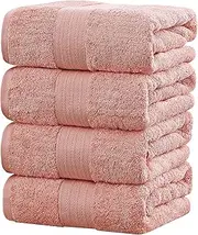 Easytry Premium 100% Cotton Bath Towels Set - 4 Pack 68x137cm 600GSM Softness and Absorbency Bathroom Towels for Spa, Hotel, and Home Use - Coral