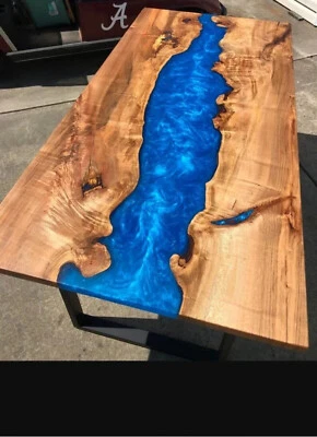 Blue Epoxy Resin Dining Top Table Natural Acacia Wood Living Room Furniture Deco
