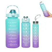 3pcs Sport Water Bottle with Time Markers Large Durable Clear Bottle for Fitness Outdoor Sports-Purple