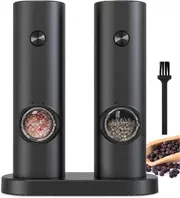 Lertenys Electric Pepper and Salt Grinder Set, Battery Powered Adjustable 5 Levels of Coarseness Black Pepper Grinder Mill , with LED