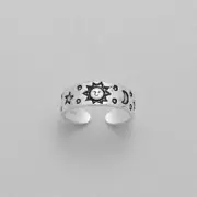 TJS 925 Sterling Silver Sun Star Crescent Design Toe Ring Adjustable Jewellery