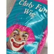 PINK Curly Fun Clown Costume Wig Birthday Halloween Party One Size