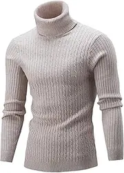 [Jueshanzj] Men's Pullover Knit Sweater Autumn and Winter high Neck Color Twist Bottoming Shirt Sweater