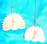 Set of Two ~ PEACOCK White Fan-Out Feathers ~ Ceiling Fan Pulls
