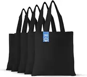 Simply Green Solutions Reusable Cotton Cloth Grocery Craft Bag, 15 x 16 Reusable Tote with Handle, Pack of 5, Black