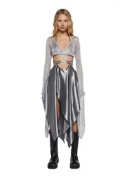 [DARKER WAVS] Echo Asymmetrical Wrap Dress - Metallic Silver