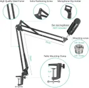 Vikus Microphone Radio Broadcasting Stand with 3/8"to 5/8" Screw Adapter and Windscreen Pop Filter