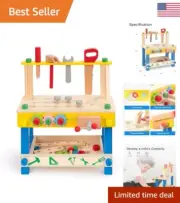 Wooden Tool Workbench Toy - Easy to Assemble with Bright Colors & Multiple Tools