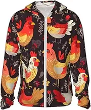 [LHBWCVN] UPF 50+ Light Jacket Full Zip Sun Protection Hoodie for Women Men Long Sleeve Cute Rooster Chickens Sun Shirts