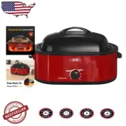 20-Quart Red Electric Roaster Oven with Self-Basting Lid & Cool-Touch Handle