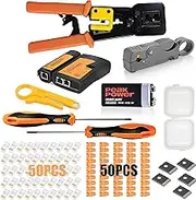 Professional 13 in 1 Network Computer Maintenance Repair Kit，ethernet crimper kit - RJ45 Crimp Tool , RJ45 Network Cable Tester, 50 Pack Pass Through Connectors,Network Wire Stripper，Punchdown Tools