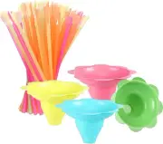 Boao 100 Pcs Snow Cups with Cone Spoon Straws Colorful Flower Cups Reusable Drip