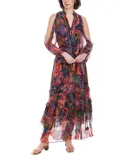 Johnny Was Ashlee Cold-Shoulder Silk Maxi Dress