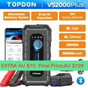 TOPDON VS2000Plus 2000A Car Jump Starter 2in-1 Bluetooth Portable Battery Tester