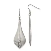 Stainless Steel Brushed And Polished Cz Dangle Shepherd Hook Earrings