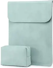 HYZUO 15-16 Inch Laptop Sleeve Compatible with MacBook Pro 16 M3/M2/M1 Pro/Max A2991 A2780 A2485 A2141 2024-2019, MacBook Pro 15 2012-2015, XPS 15, Faux Suede Leather Case with Pouch, Mint Green