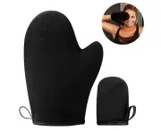 2-piece set Double Sided Super Soft Velvet Applicator Washable, Exfoliating Bath Lotion Beach Oiled And Sunscreen Sponge Gloves - Black