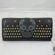 Loungefly Clutch Wallet Sugar Skull Day Of Dead Black Tri Fold ID Credit Change