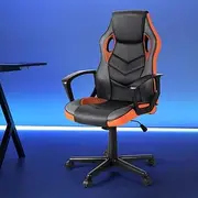 [Artiss] Gaming Chair, Ergonomic Office Racing Chairs Height Adjustable Leather Computer Desk Seat with Lumbar Support Footrest and Recline, High Back and 360°Swivel Seating Orange for Executive Home