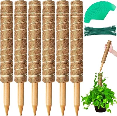 6 Pack 40cm Moss Pole, Moss Pole for Plants Monstera, Plant Support Stakes fo...