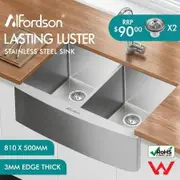 ALFORDSON Kitchen Sink Basin Stainless Steel Under Mount Double Bowl 810X500MM