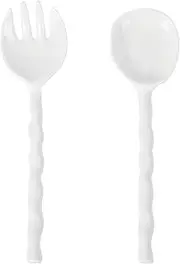 UPware White Melamine Salad Server, Serving Utensil Set, Includes Salad Spoon and Salad Fork, 11 Inch, Set of 2