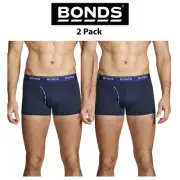 Mens Bonds Guyfront Trunk 2 Pack Cotton Stretch Seamfree Navy Ink Fly Sport MZVJ