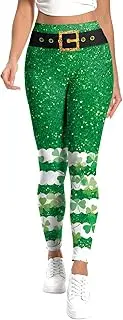[MAX TSOLMON] St. Patrick's Day Shamrock Leggings for Women, 3D printed Tights, Green Striped Pattern Pants