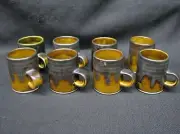 8 Vintage Retro Beddgelert Wales Studio Pottery Mugs with Brown Glaze; Mint