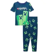 Minecraft Creeper Mob Boy's Short-Sleeved Cotton Pajama Pants Set